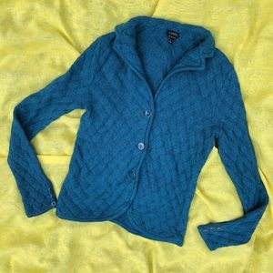 Turquoise Wool Knit Cardigan - Vintage Talbots - M